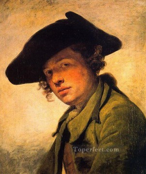 Jean Baptiste Greuze Painting - Un joven con sombrero retrato Jean Baptiste Greuze